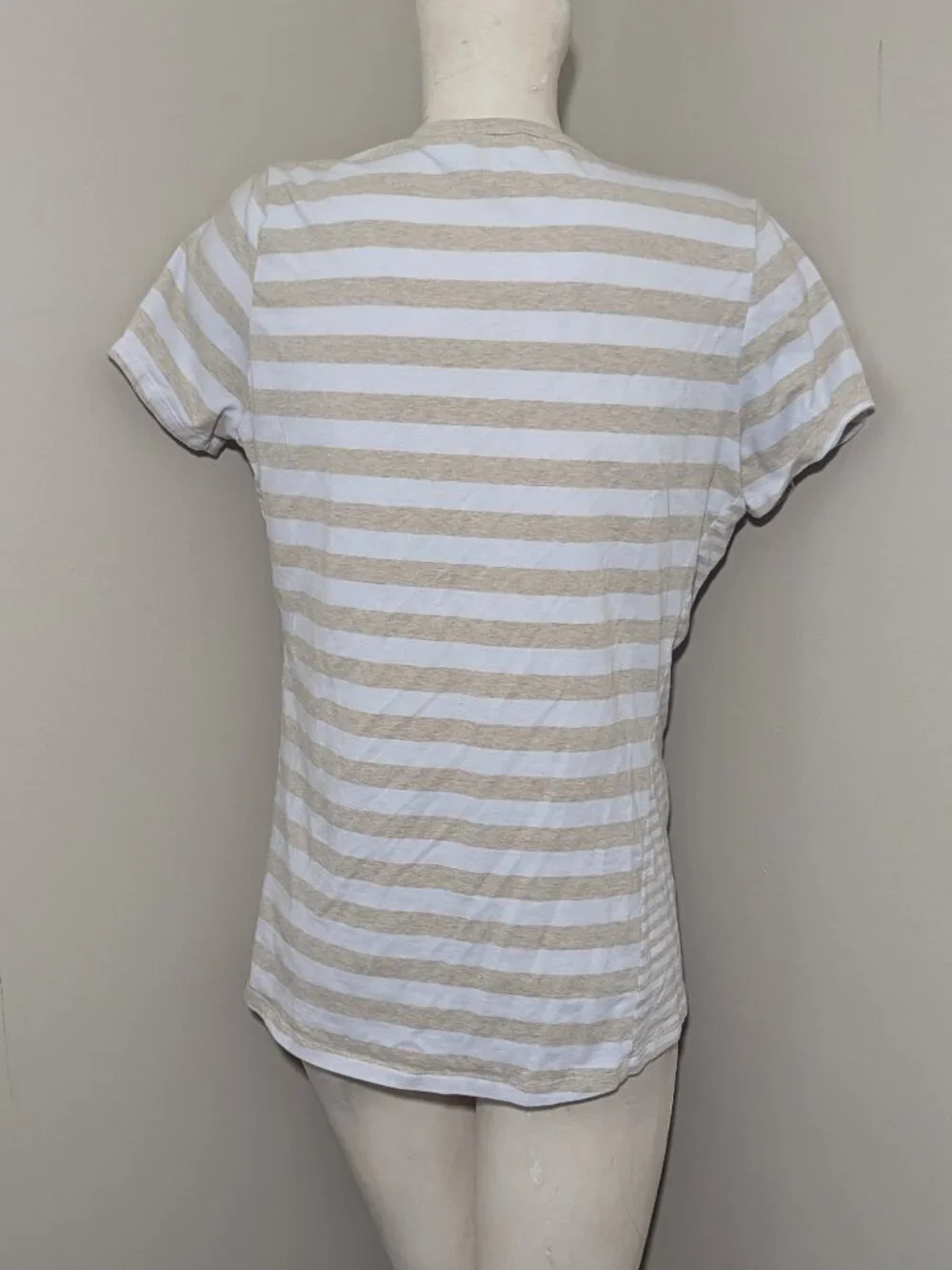 MICHAEL Michael Kors Striped Zip Side Tee Beige White L - Picture 3 of 6